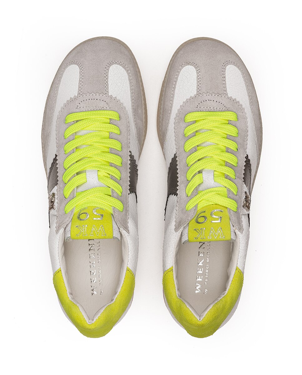 Zapatillas deportivas de mujer con cordones y detalles contraste - Weekend by Pedro Miralles - Blanco / Amarillo Blanco / Amarillo-4