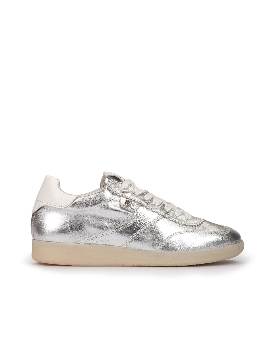 Imagen 0 de Zapatillas deportivas de mujer con cordones y detalles contraste Plata metalizada