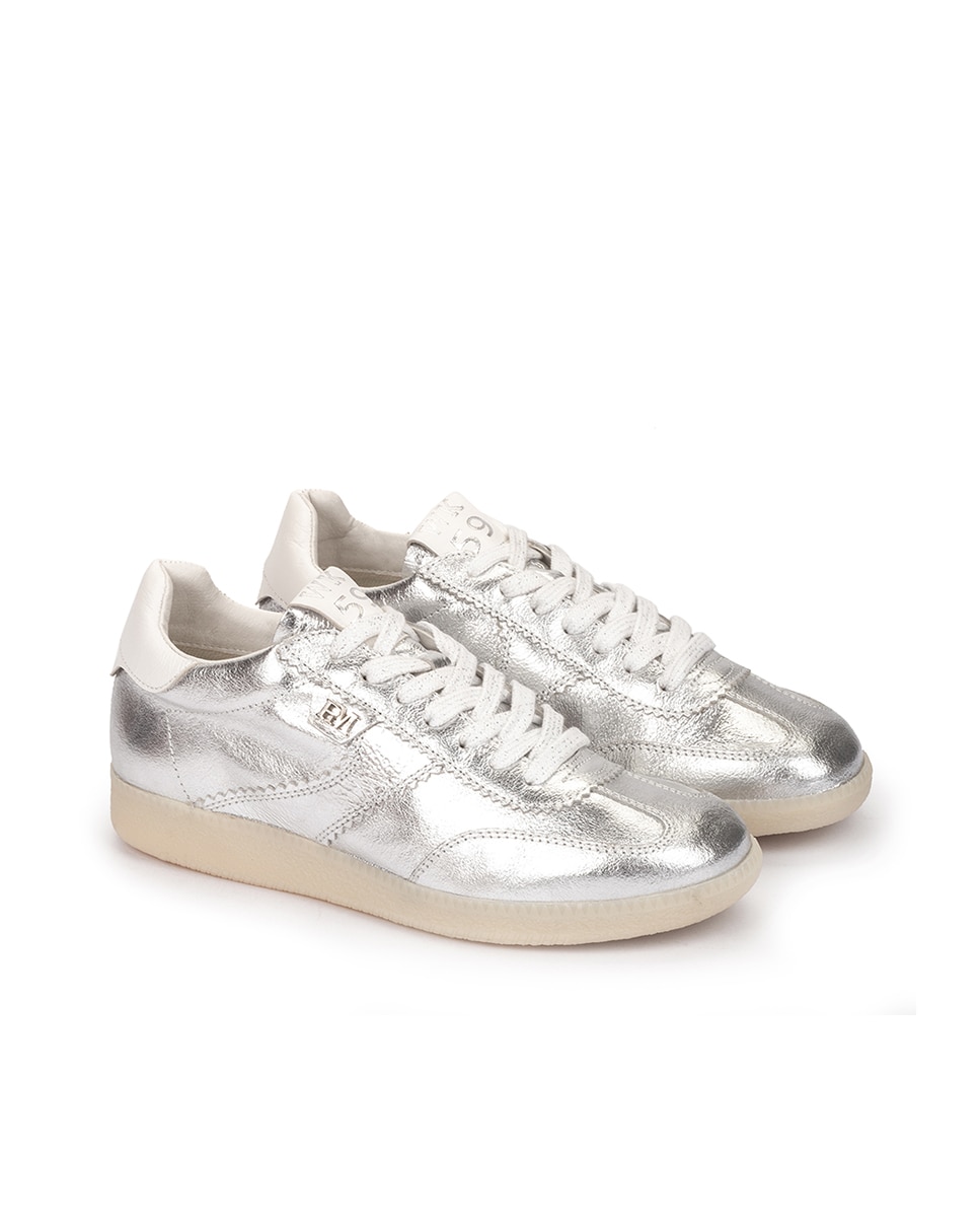 Zapatillas deportivas de mujer con cordones y detalles contraste - Weekend by Pedro Miralles - Plata metalizada Plata metalizada-2