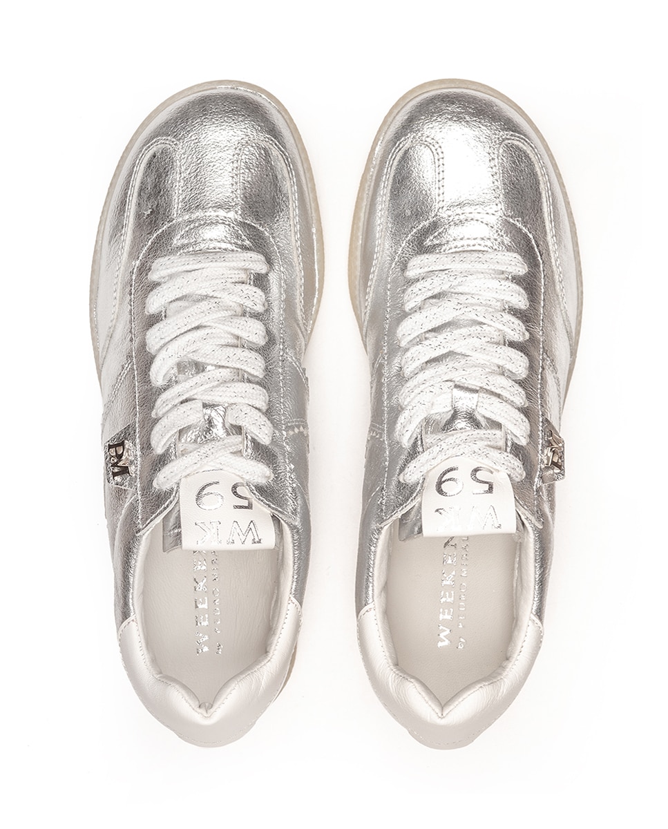 Zapatillas deportivas de mujer con cordones y detalles contraste - Weekend by Pedro Miralles - Plata metalizada Plata metalizada-3