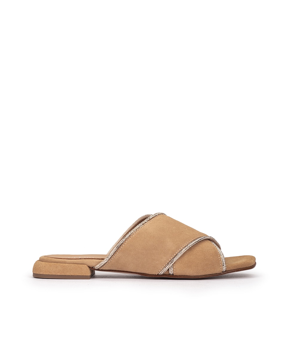 Pedro Miralles - Sandalias planas de mujer de ante de color marrón.