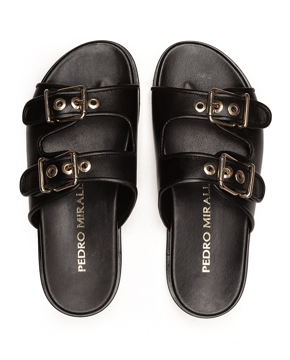 Sandalias de mujer estilo bio con doble hebilla - Pedro Miralles - Negro Negro-3