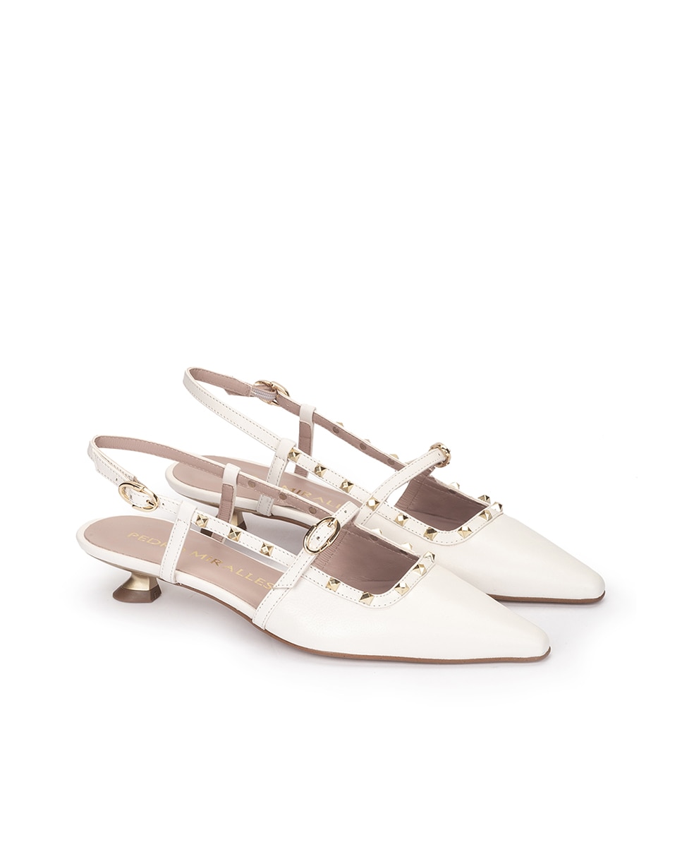 Zapatos de salón de mujer destalonados con tachas - Pedro Miralles - Blanco Blanco-2