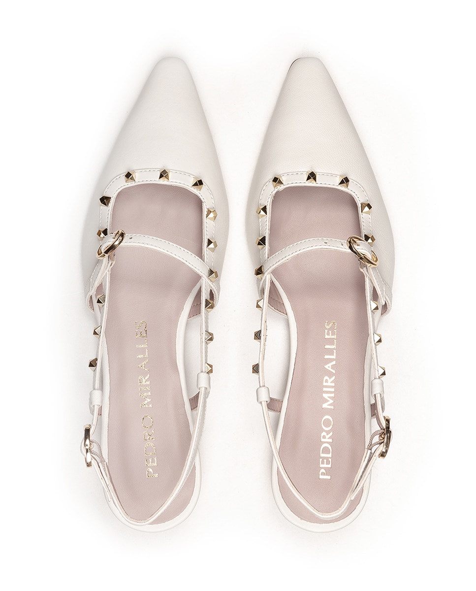 Zapatos de salón de mujer destalonados con tachas - Pedro Miralles - Blanco Blanco-3