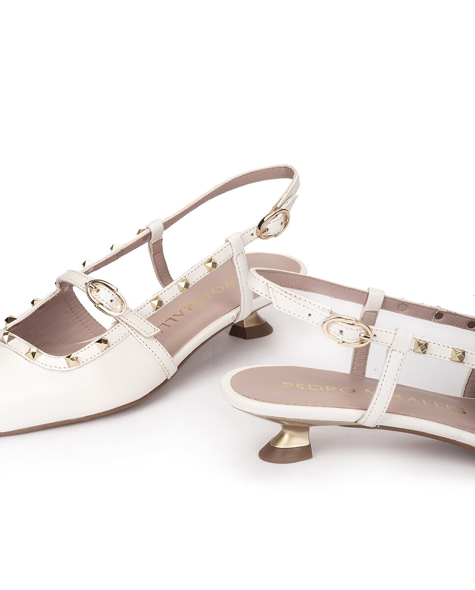 Zapatos de salón de mujer destalonados con tachas - Pedro Miralles - Blanco Blanco-4