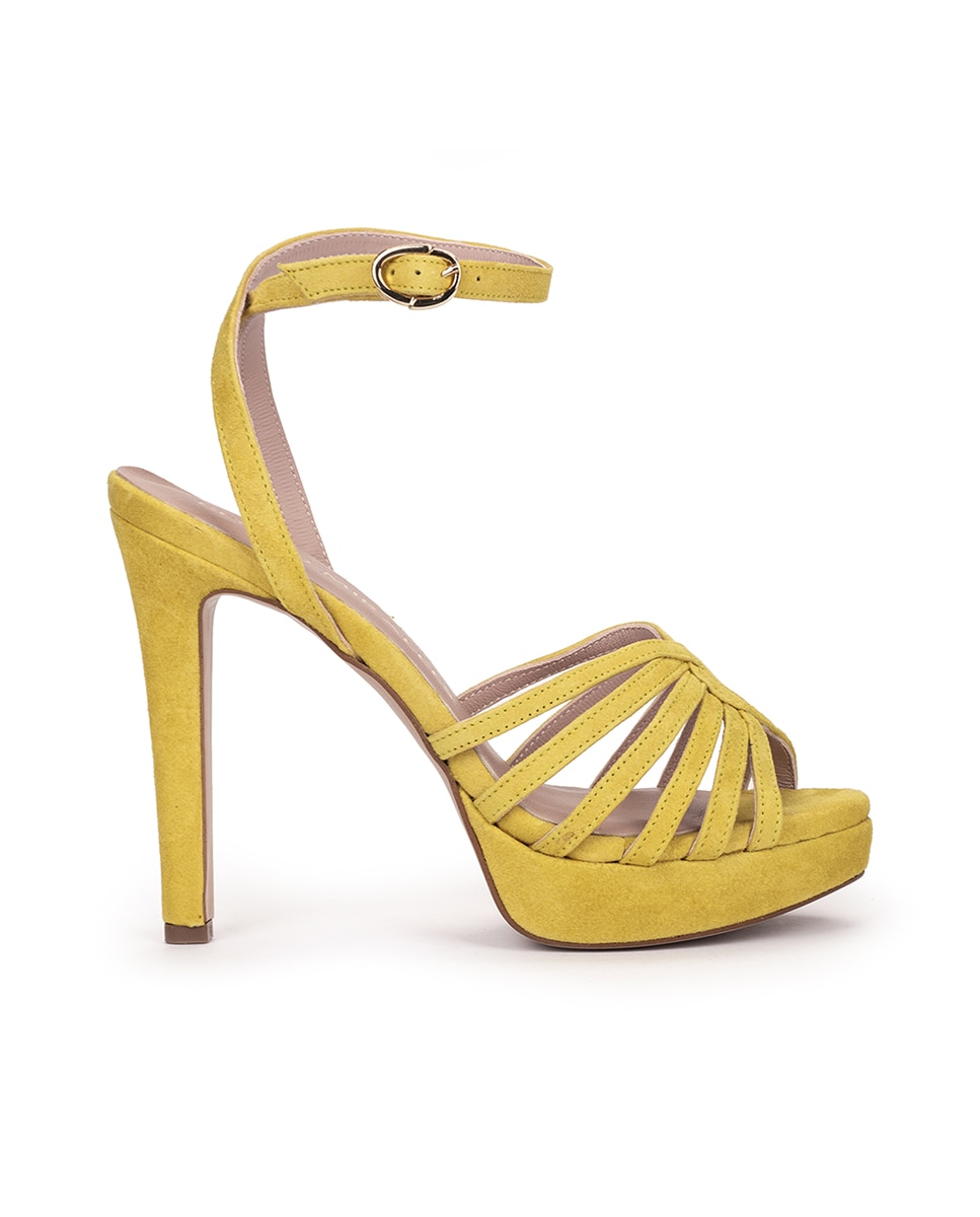 Sandalias de tacón de mujer con plataforma y pulsera al tobillo - Pedro Miralles - Amarillo Amarillo-1