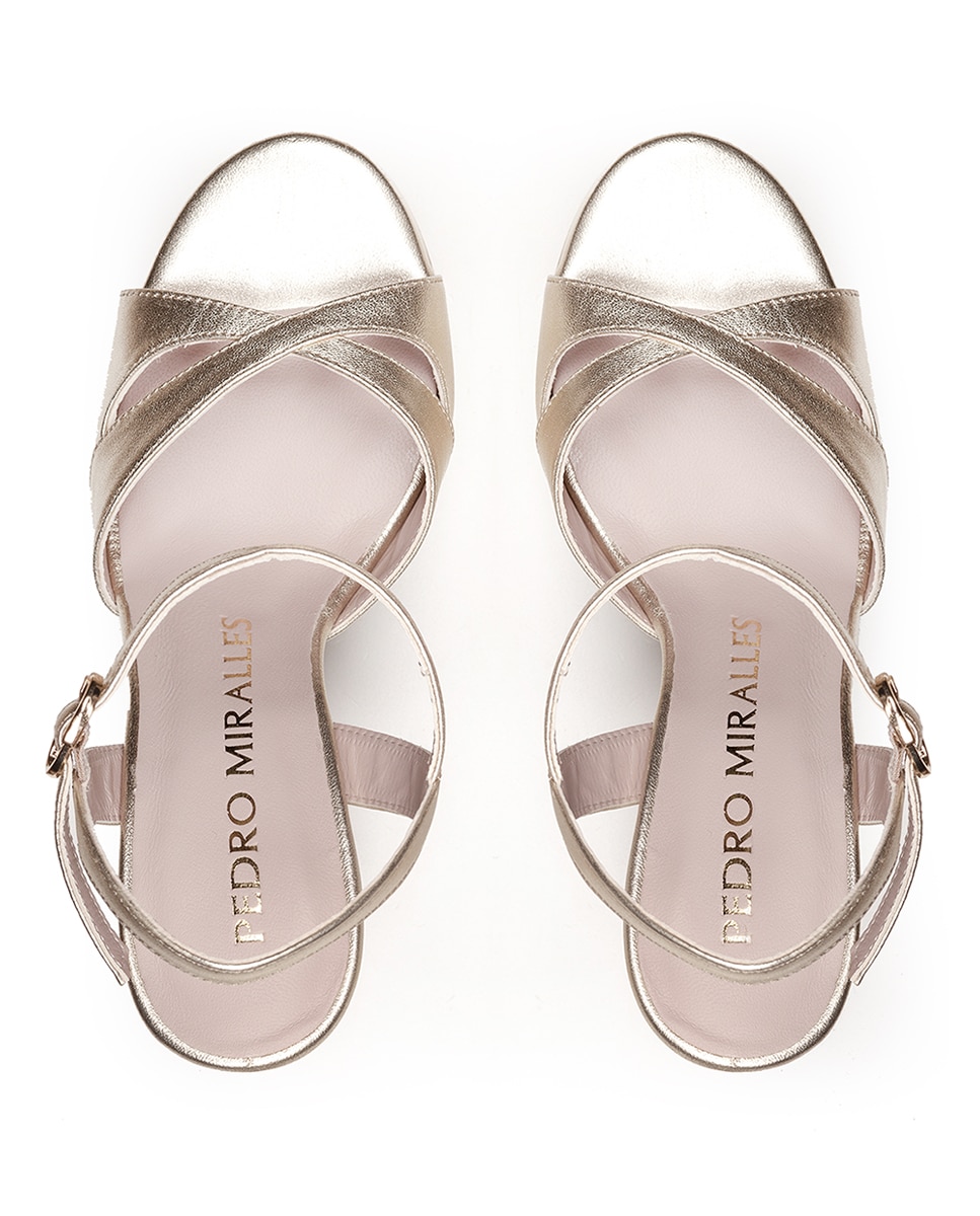 Sandalias de tacón de mujer con plataforma - Pedro Miralles - Dorado Dorado-2
