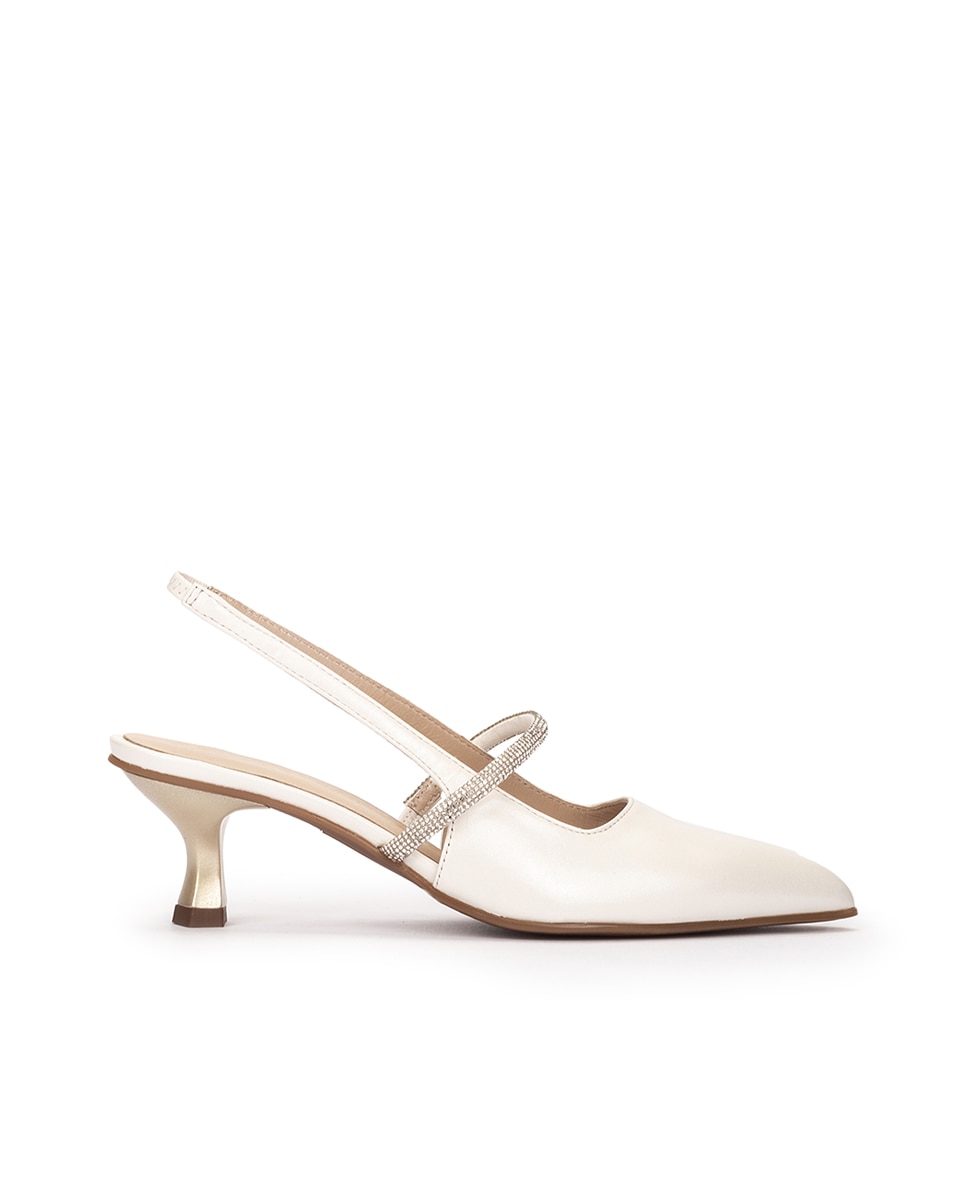 Zapatos de salón de mujer desalonados con cinta de brillos