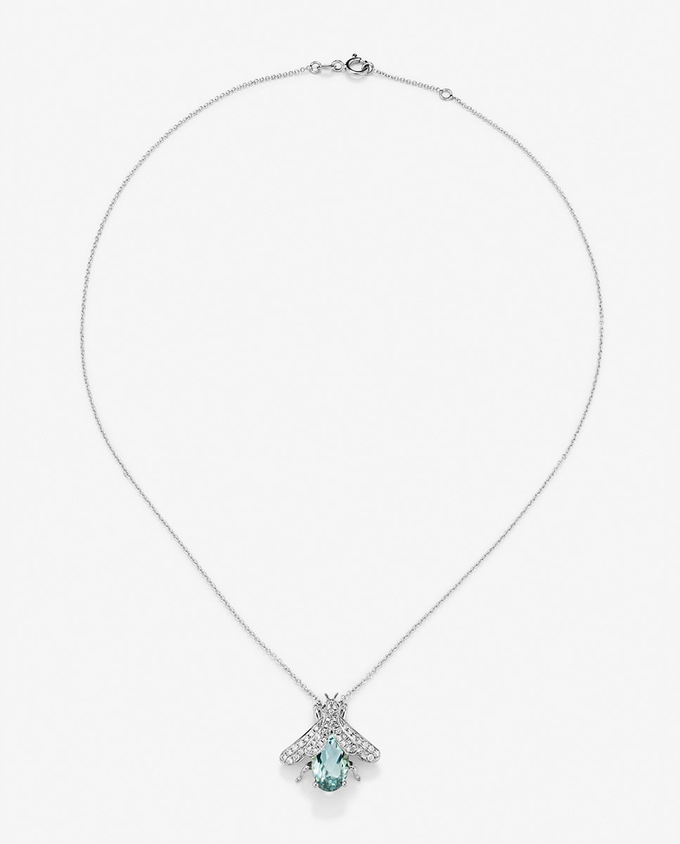 Colgante de insecto en oro blanco de 18k con aguamarina en talla oval de 4,17 cts, diamantes y zafiros azules en talla brillante con un total de 0,39 cts - SUAREZ - Blanco / Azul Blanco / Azul-1