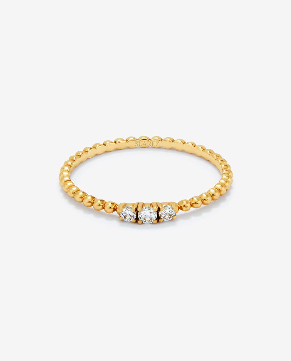 Anillo tresillo de oro amarillo de 18K con 3 diamantes con un total 0,08 cts - SUAREZ - Blanco Blanco-2