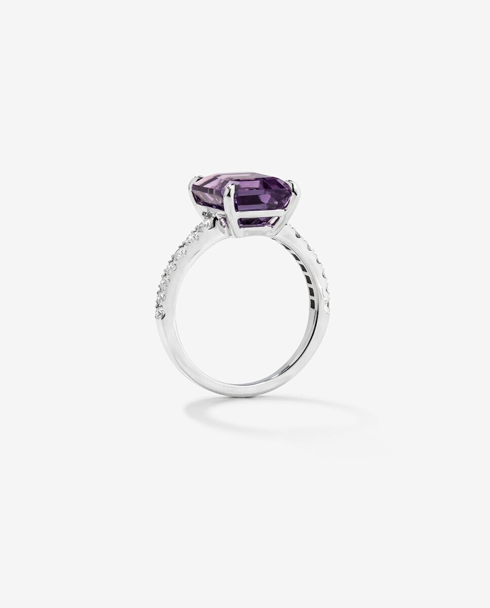 ANILLO Y PAR DE ARETES CON AMATISTAS Y DIAMANTES EN ORO AMARILLO Y Blanco De 14k Amatistas Corte Oval Y Cuadrado 3 0 Ct 5238619