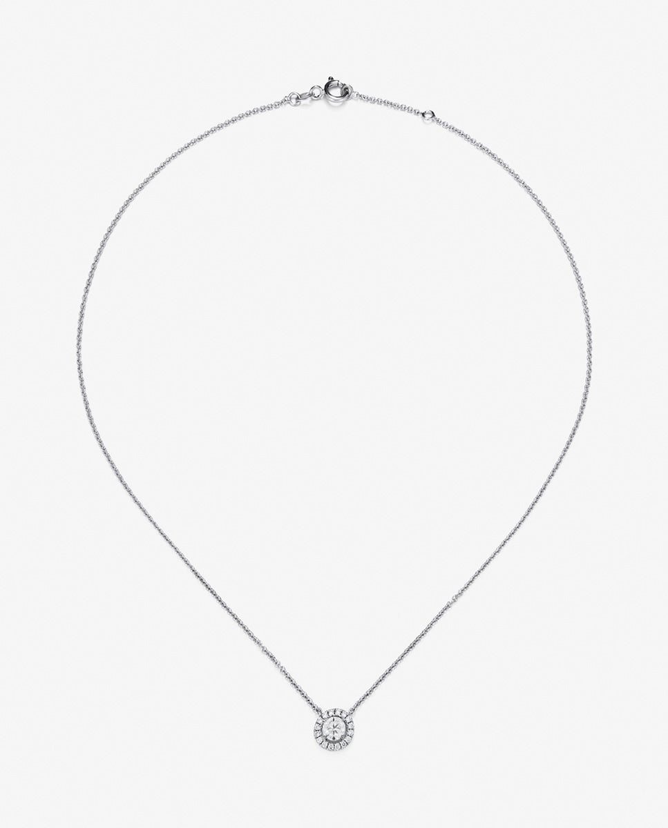 Colgante cadena de oro blanco de 18k con diamante solitario y orla de diamantes - SUAREZ - Blanco Blanco-1