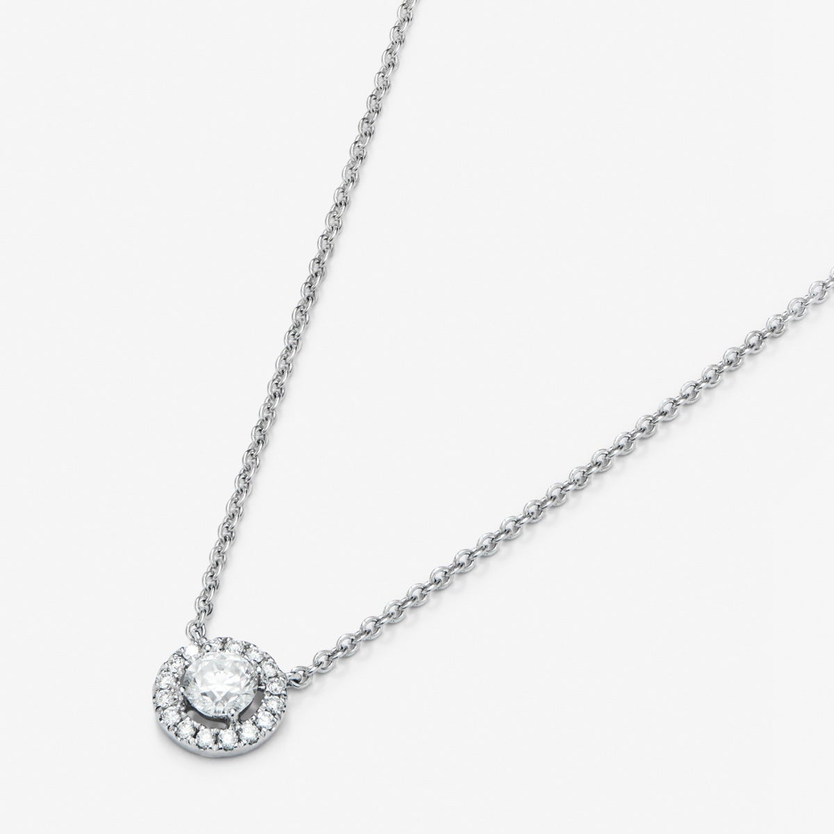 Colgante cadena de oro blanco de 18k con diamante solitario y orla de diamantes - SUAREZ - Blanco Blanco-2