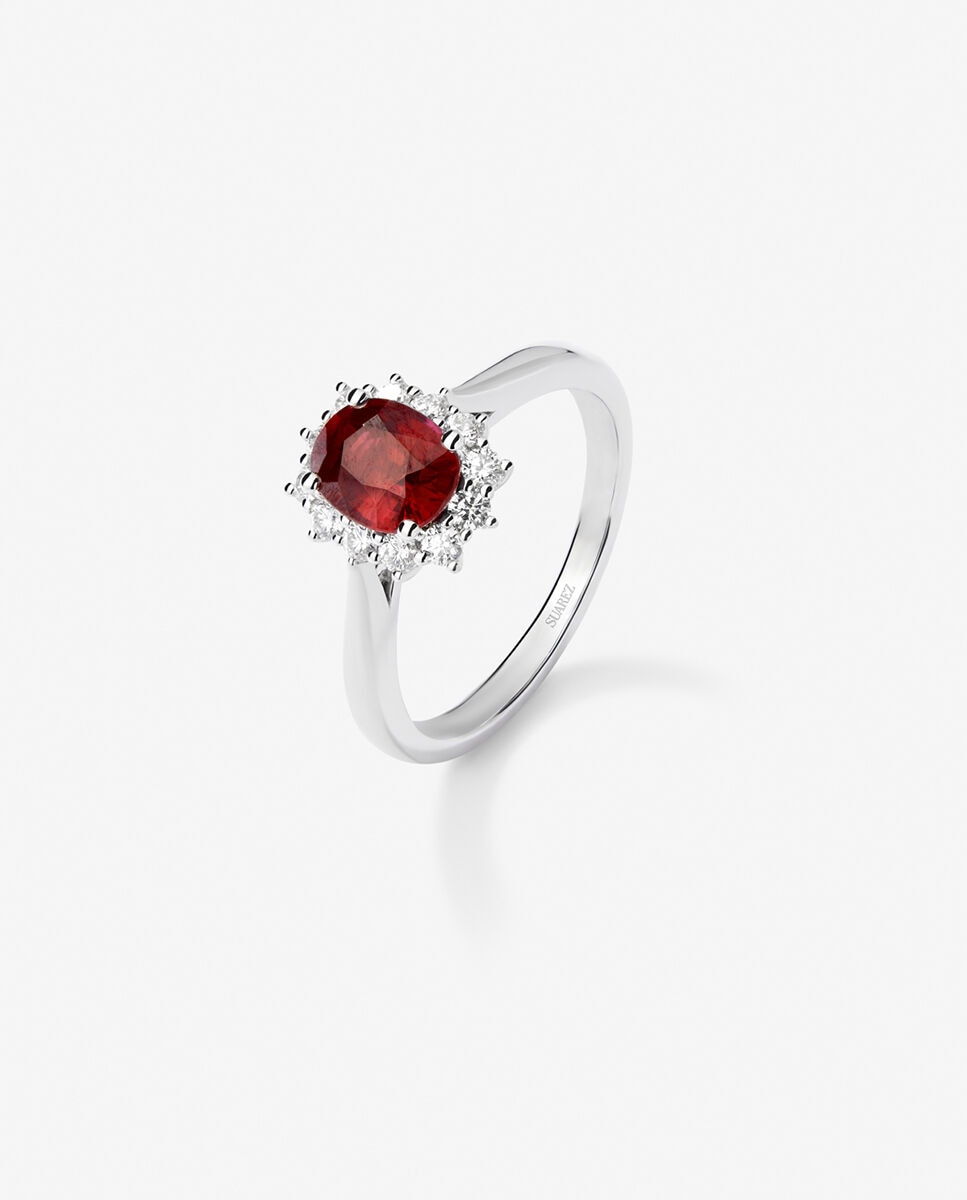 Anillo de oro blanco con rubi rojo y diamantes SUAREZ El Corte Ingles