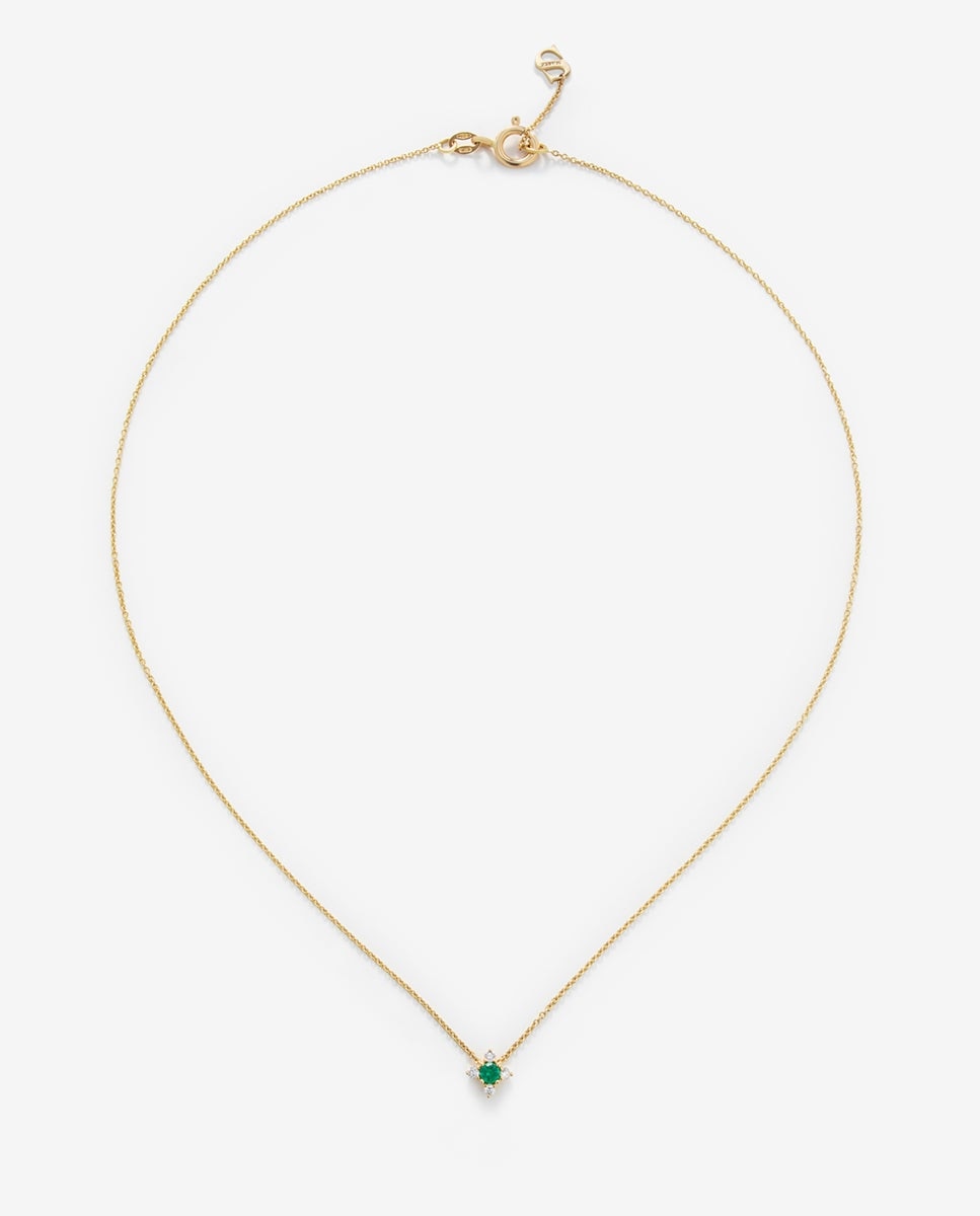 Imagen 1 de Colgante cadena flor de oro amarillo de 18k con esmeralda y diamantes Azul / Verde