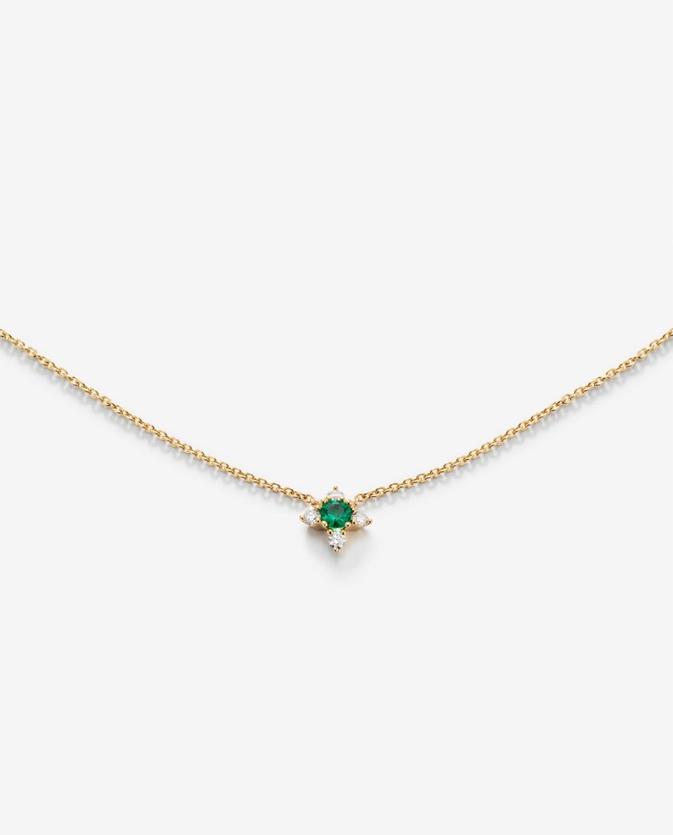 Imagen 3 de Colgante cadena flor de oro amarillo de 18k con esmeralda y diamantes - SUAREZ - Azul / Verde Azul / Verde