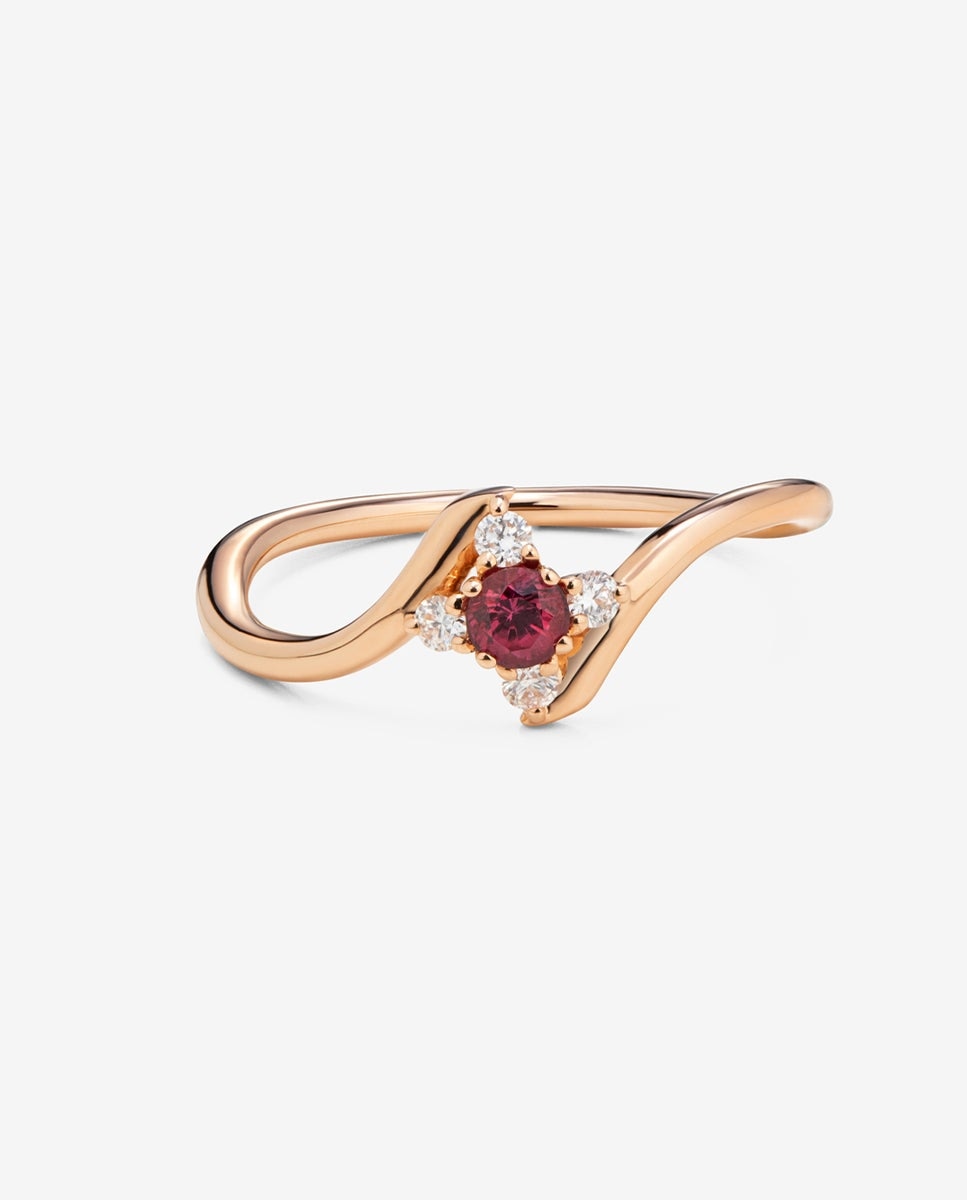 Anillo de oro rosa de 18k con rubí en talla brillante de 0,14 y 4 diamantes en talla brillante con un total de 0,08 cts - SUAREZ - Blanco / Rojo Blanco / Rojo-3
