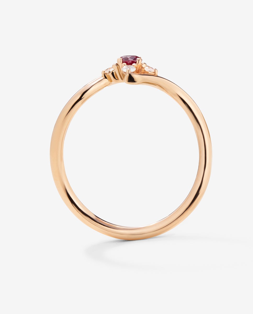 Anillo de oro rosa de 18k con rubí en talla brillante de 0,14 y 4 diamantes en talla brillante con un total de 0,08 cts - SUAREZ - Blanco / Rojo Blanco / Rojo-5