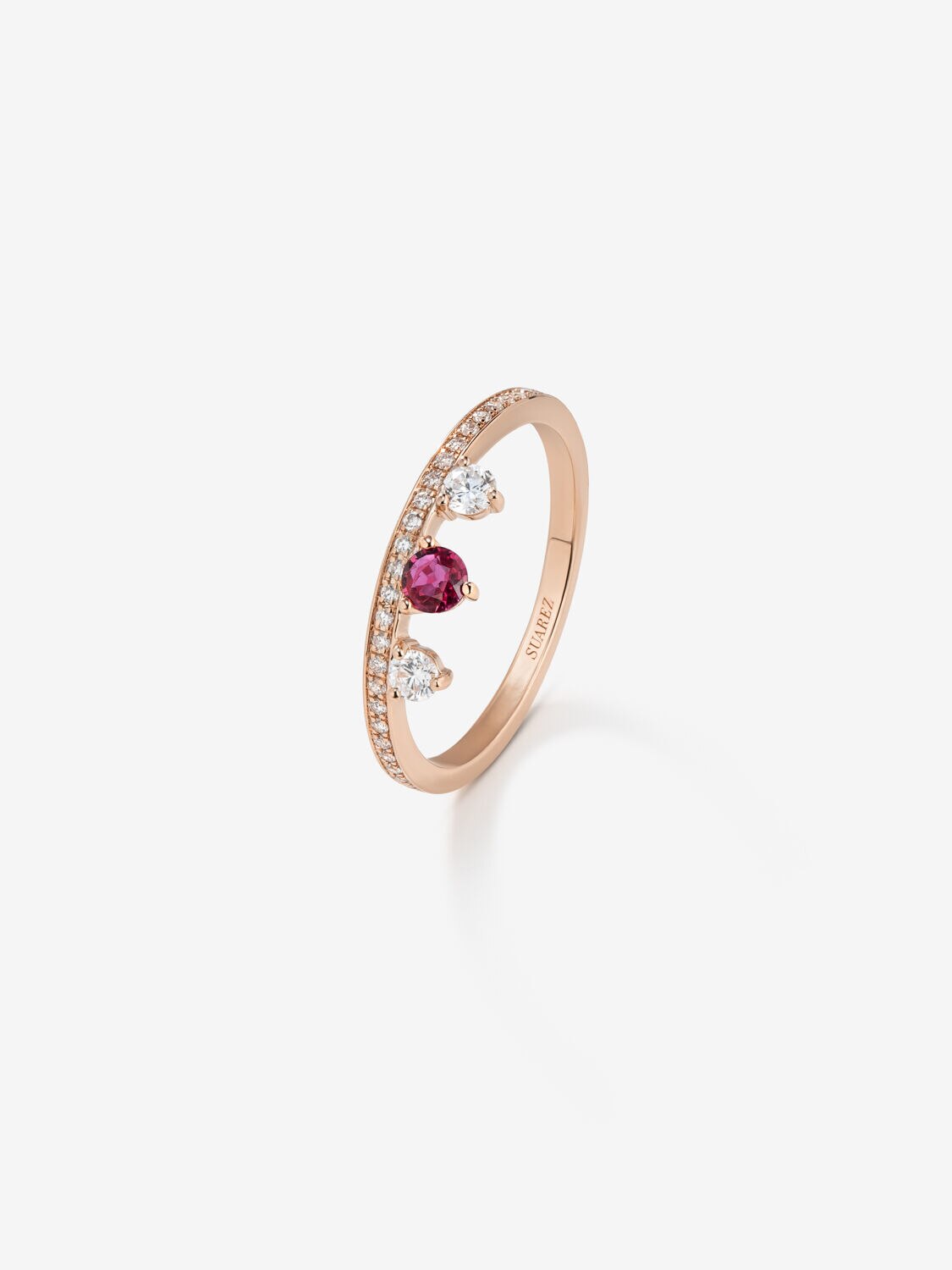Anillo de oro rosa de 18k con rubí y diamantes - SUAREZ - Rojo Rojo-1