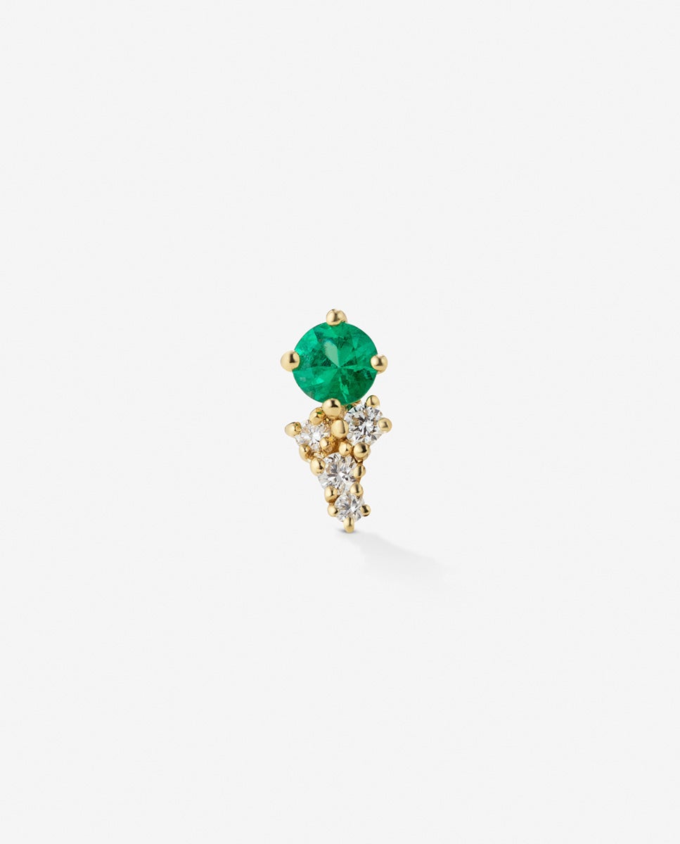 Pendiente individual Saiph de oro amarillo de 18kt de botón para la oreja izquierda con piedra esmeralda y diamantes - SUAREZ - Blanco / Verde Blanco / Verde-1