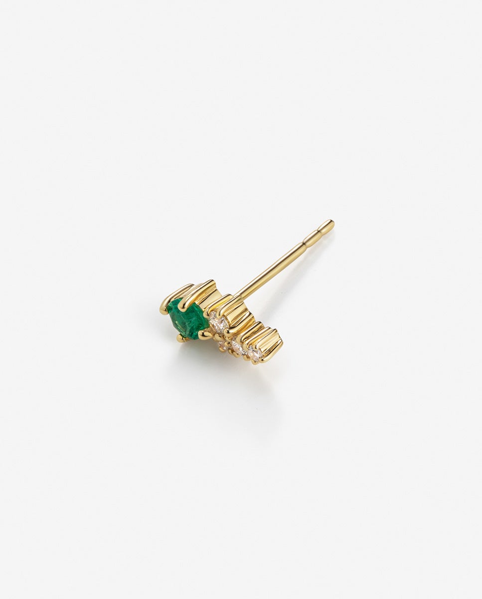 Pendiente individual Saiph de oro amarillo de 18kt de botón para la oreja izquierda con piedra esmeralda y diamantes - SUAREZ - Blanco / Verde Blanco / Verde-5