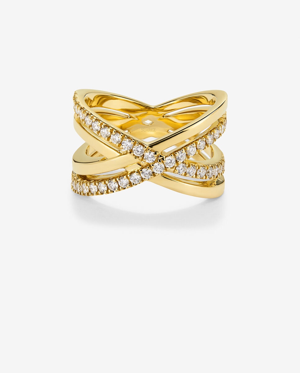 Anillo cruzado de oro con diamantes blancos en talla brillante - SUAREZ - Blanco Blanco-3