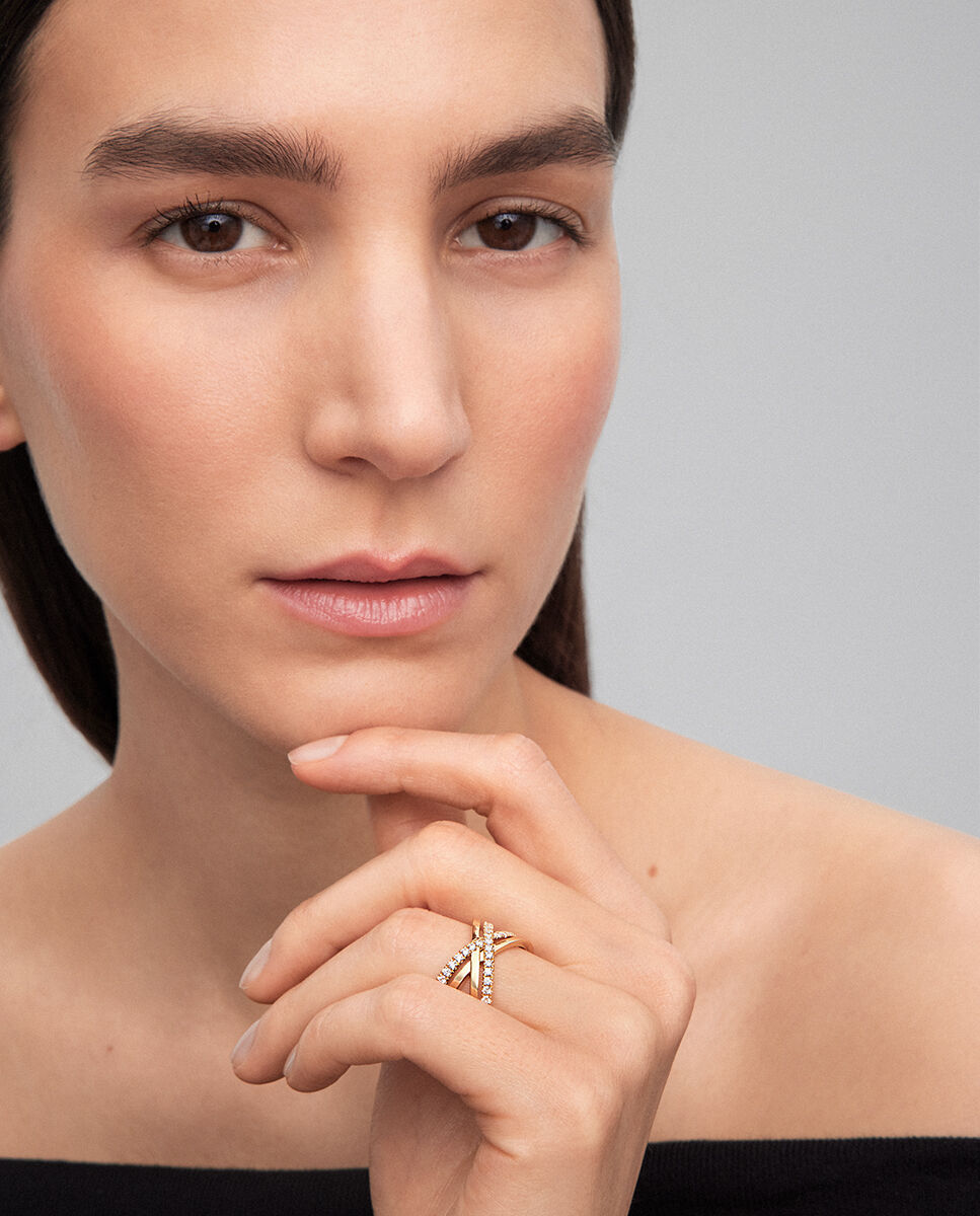Anillo cruzado de oro con diamantes blancos en talla brillante - SUAREZ - Blanco Blanco-4