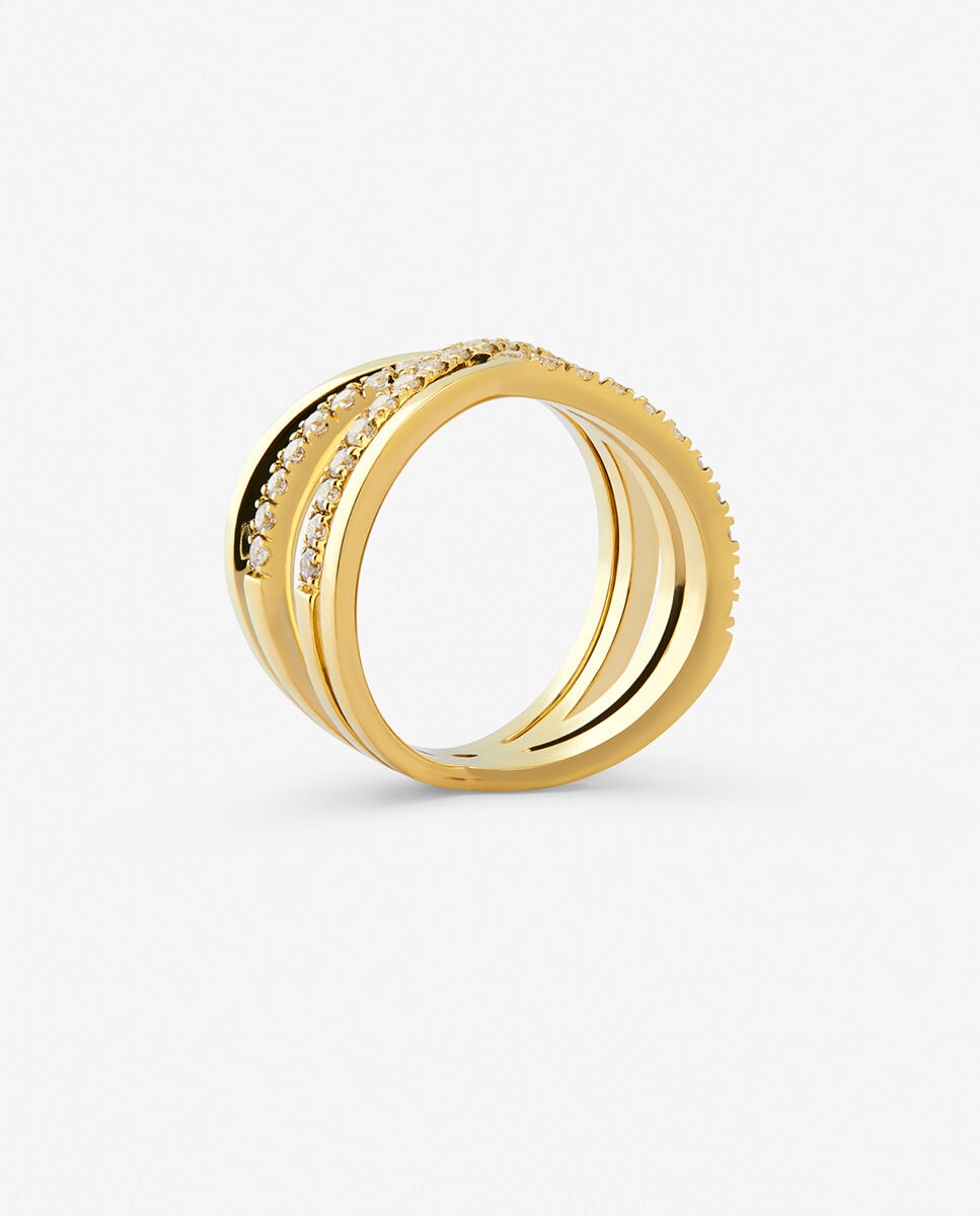 Anillo cruzado de oro con diamantes blancos en talla brillante - SUAREZ - Blanco Blanco-5