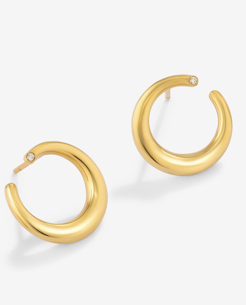 Imagen 3 de Pendientes aro liso pequeño de oro amarillo de 18k con diamante - SUAREZ - Blanco Blanco