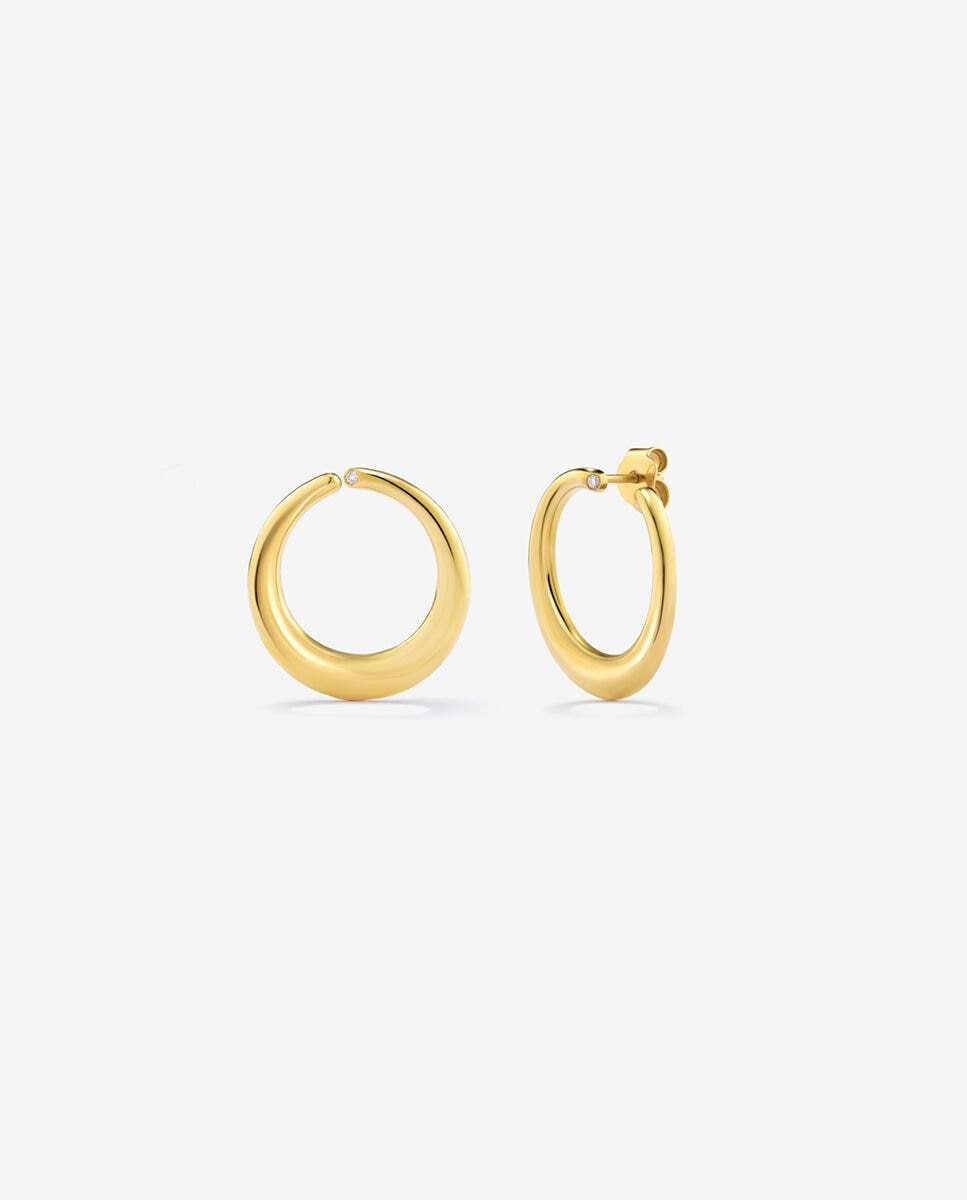 Imagen 0 de Pendientes Suave aro liso mediano de oro amarillo de 18K con diamante Blanco