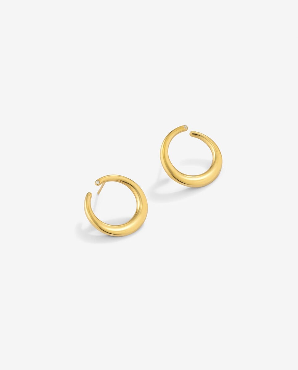 Pendientes Suave aro liso mediano de oro amarillo de 18K con diamante - SUAREZ - Blanco Blanco-3