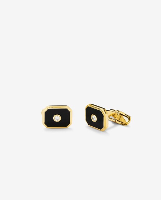 Imagen 0 de Gemelos de oro con ónix negro y diamantes blancos