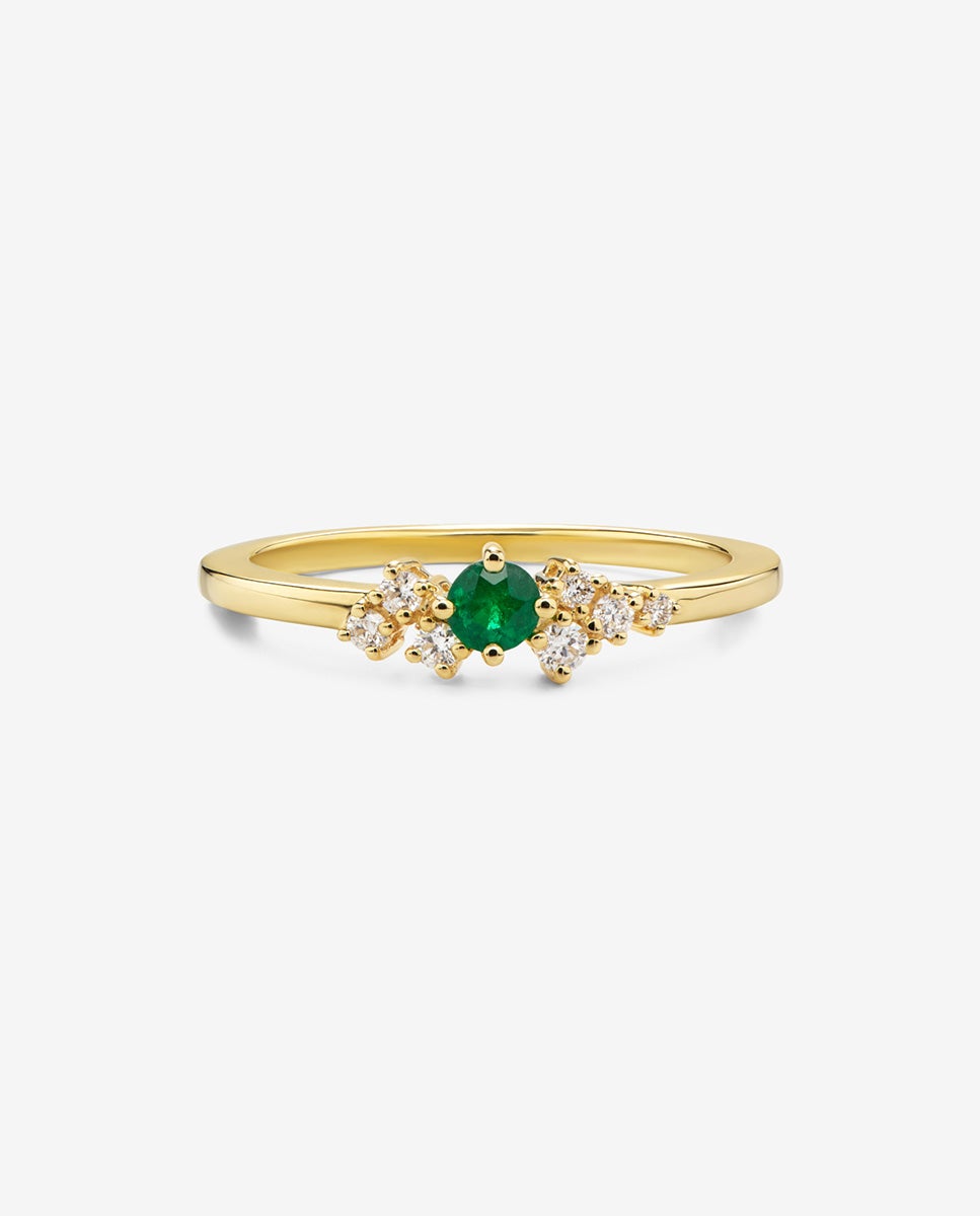 Imagen 2 de Anillo de oro amarillo de 18k con esmeralda en talla brillante de 0,1 cts y 7 diamantes en talla brillante con un total de 0,1 cts - SUAREZ - Blanco / Verde Blanco / Verde