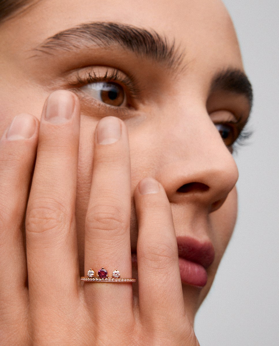 Anillo de oro rosa de 18k con rubí y diamantes - SUAREZ - Blanco / Rojo Blanco / Rojo-2