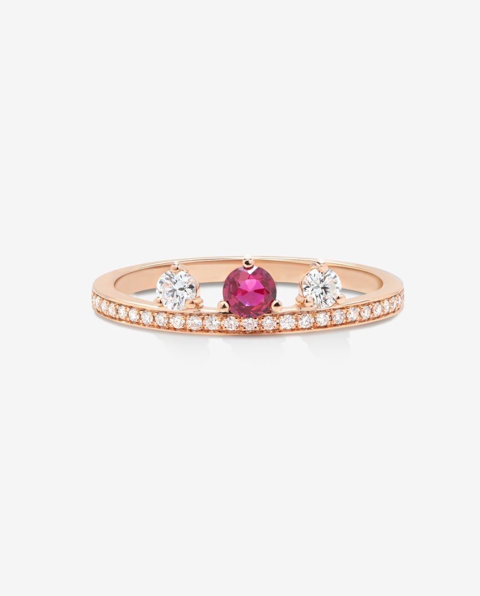 Anillo de oro rosa de 18k con rubí y diamantes - SUAREZ - Blanco / Rojo Blanco / Rojo-3