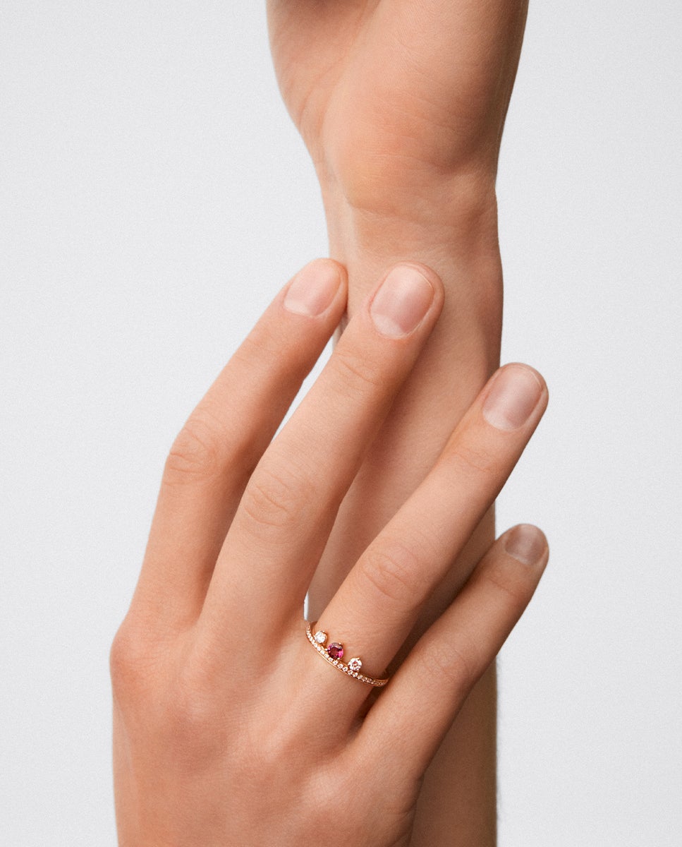 Anillo de oro rosa de 18k con rubí y diamantes - SUAREZ - Blanco / Rojo Blanco / Rojo-4