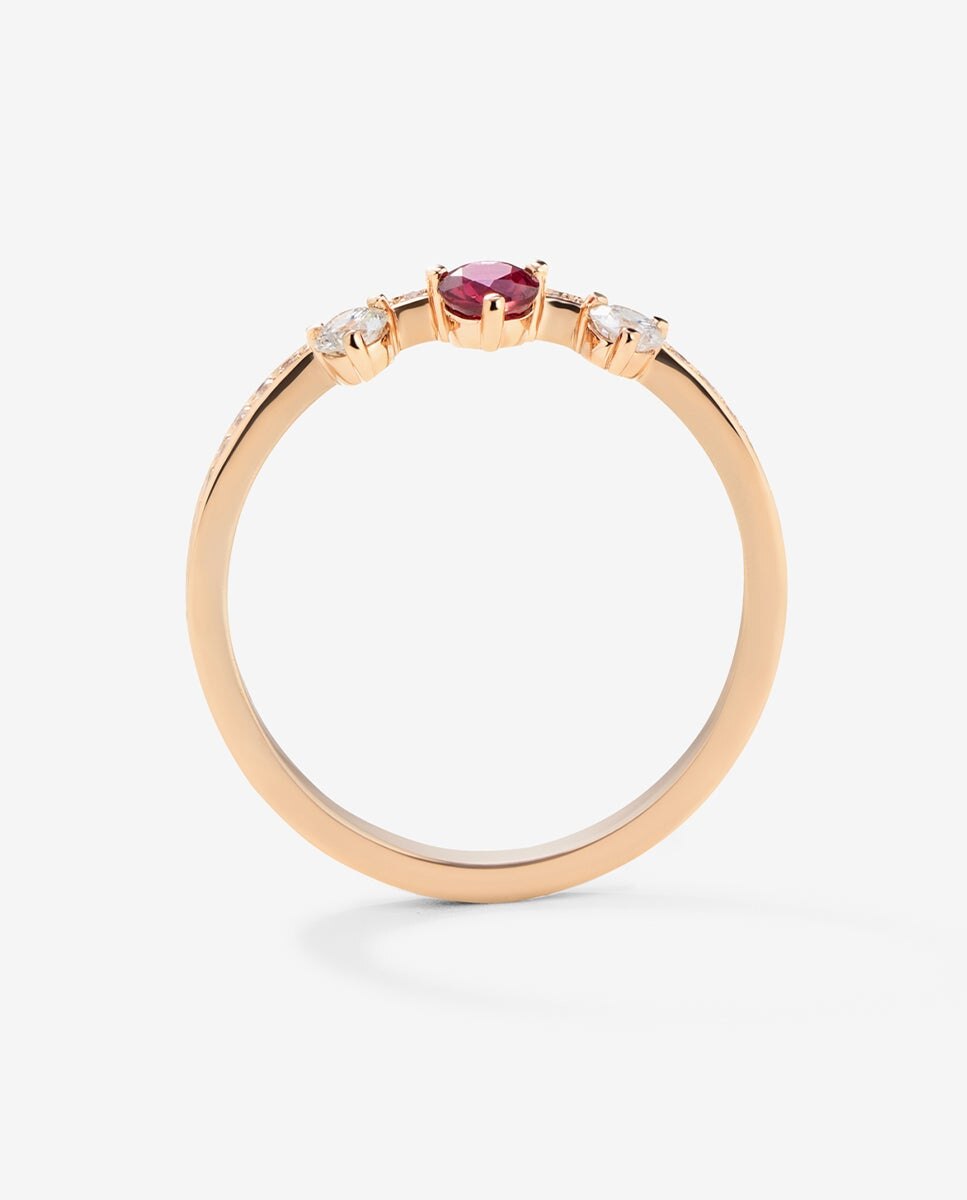 Anillo de oro rosa de 18k con rubí y diamantes - SUAREZ - Blanco / Rojo Blanco / Rojo-5