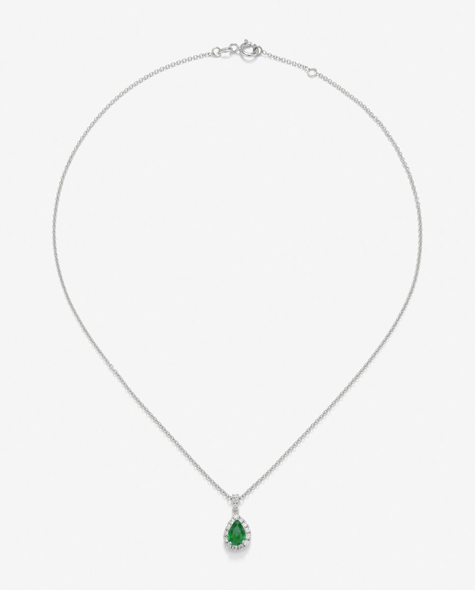 Cadena con colgante de oro blanco de 18k con esmeralda y diamante de 0,15 cts - SUAREZ - Verde Verde-1