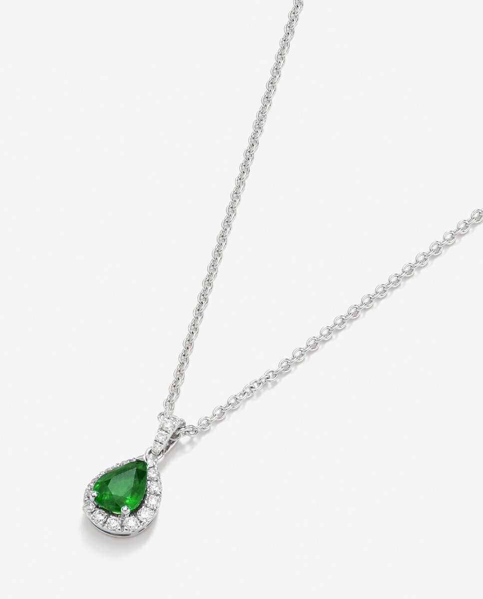 Cadena con colgante de oro blanco de 18k con esmeralda y diamante de 0,15 cts - SUAREZ - Verde Verde-2