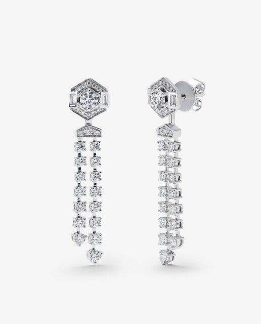 Imagen 0 de Pendientes de oro blanco de 18K con diamantes en talla brillante con un total de 1,25 cts y diamantes en talla baguette de 0,1 cts