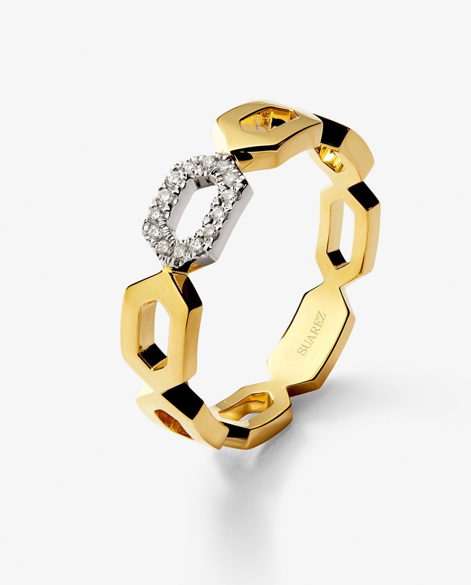 Imagen 0 de Anillo de oro amarillo de 18k con 14 diamantes en talla brillante con un total de 0,06 cts Blanco