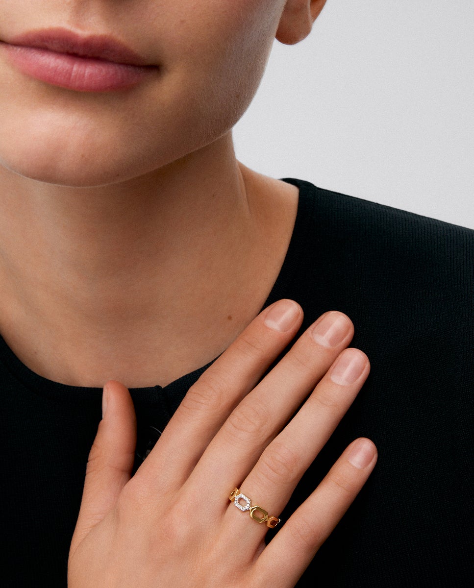 Anillo de oro amarillo de 18k con 14 diamantes en talla brillante con un total de 0,06 cts - SUAREZ - Blanco Blanco-2