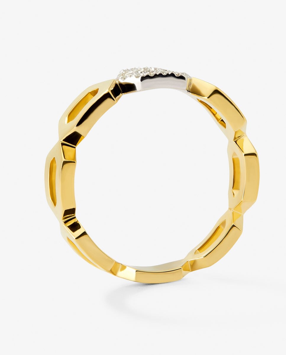 Anillo de oro amarillo de 18k con 14 diamantes en talla brillante con un total de 0,06 cts - SUAREZ - Blanco Blanco-5