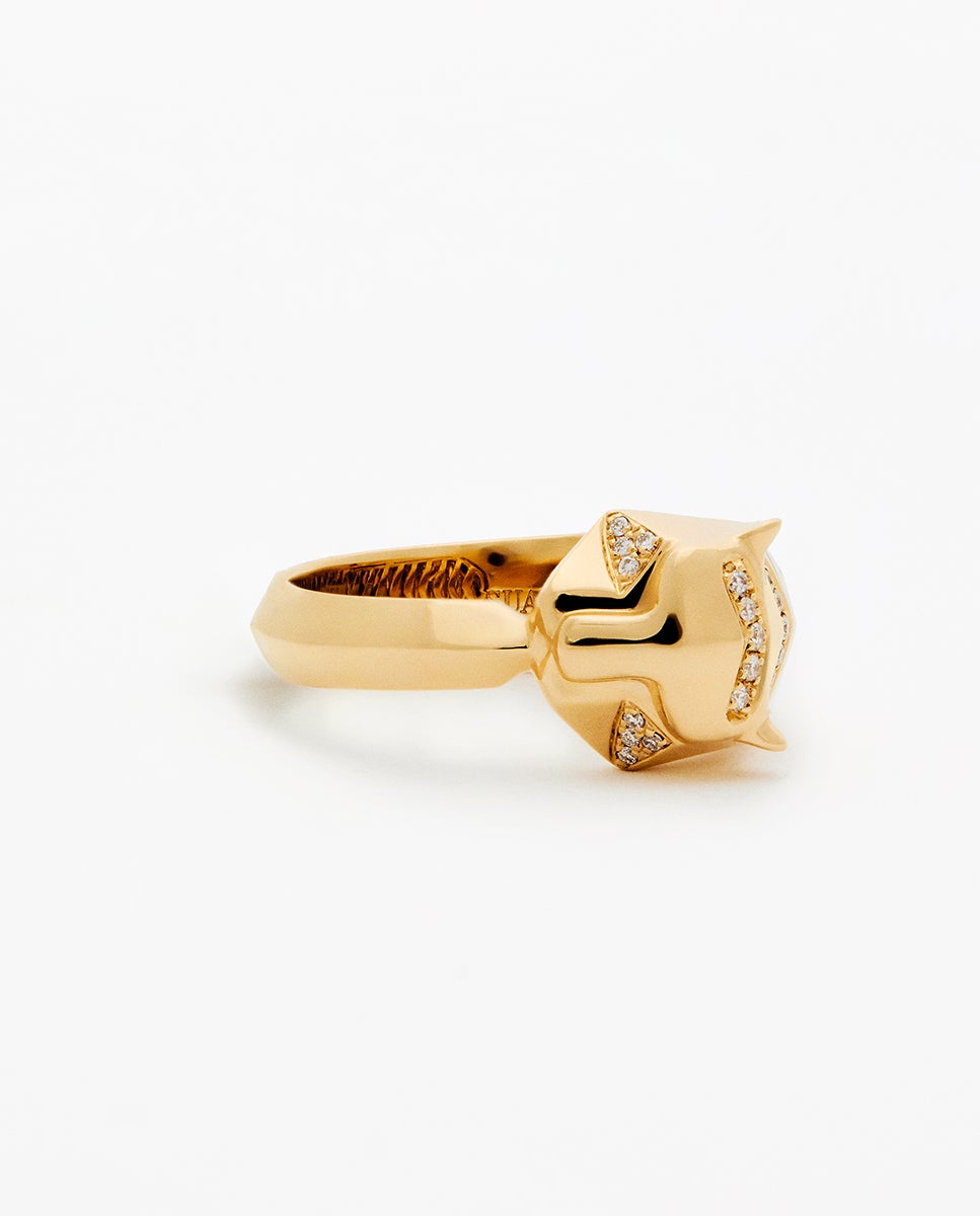 Anillo de oro amarillo de 18k con 26 diamantes en talla brillante con un total de 0,08 cts y forma de tigre - SUAREZ - Blanco Blanco-3