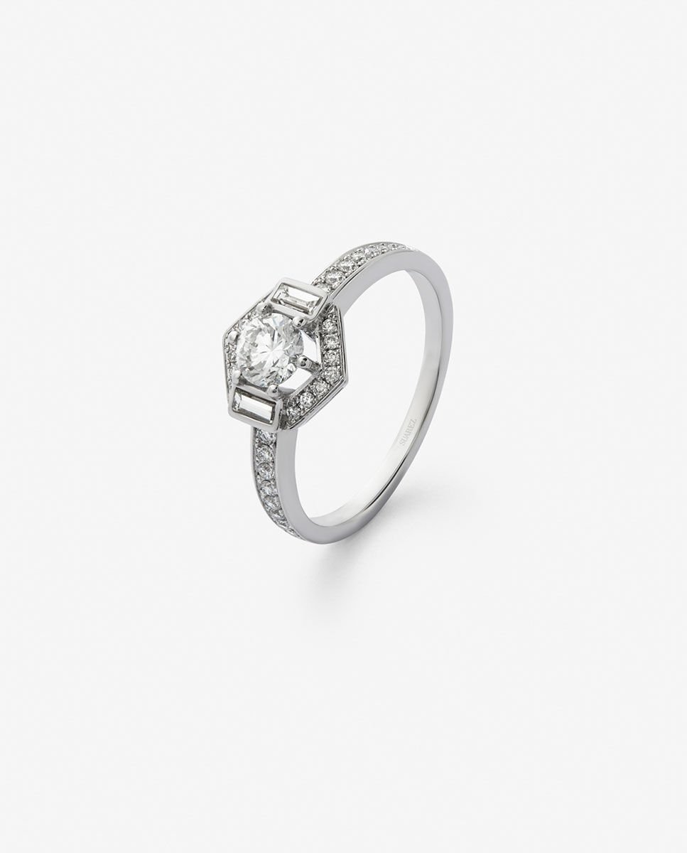 Anillo de oro blanco de 18K con diamantes color H y pureza VVS1 - SUAREZ - Blanco Blanco-1