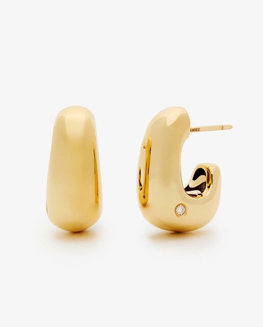 Imagen 0 de Pendientes grandes de aro de oro amarillo 18K con diamantes