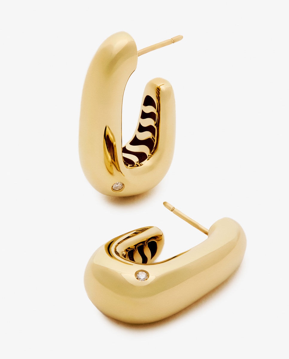 Pendientes grandes de aro de oro amarillo 18K con diamantes - SUAREZ - Oro Oro-3