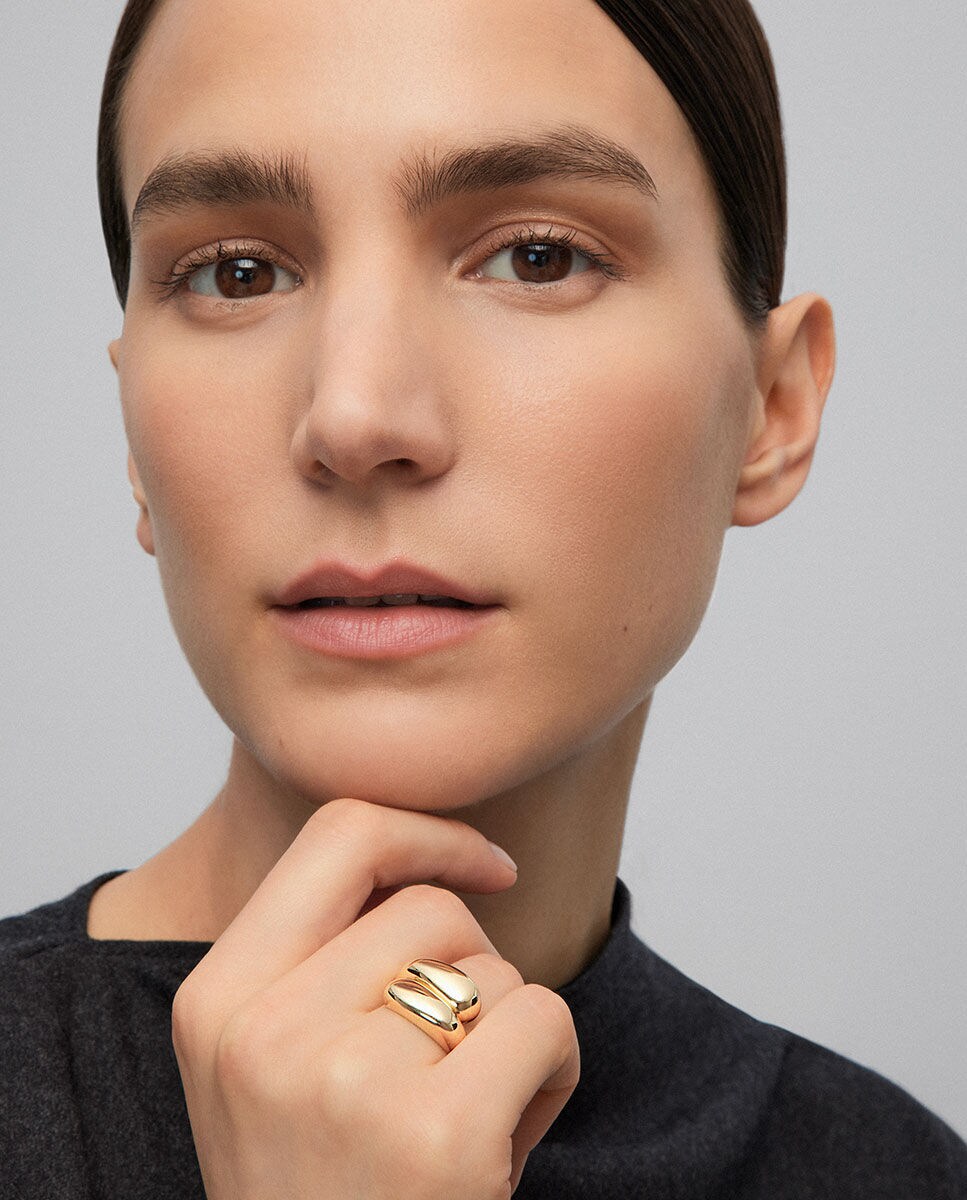 Anillo tú y yo de oro amarillo de 18K con diamante Oro-2