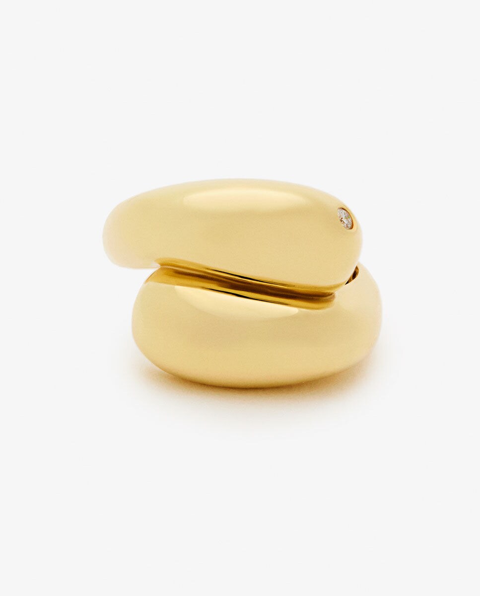 Anillo tú y yo de oro amarillo de 18K con diamante Oro-3