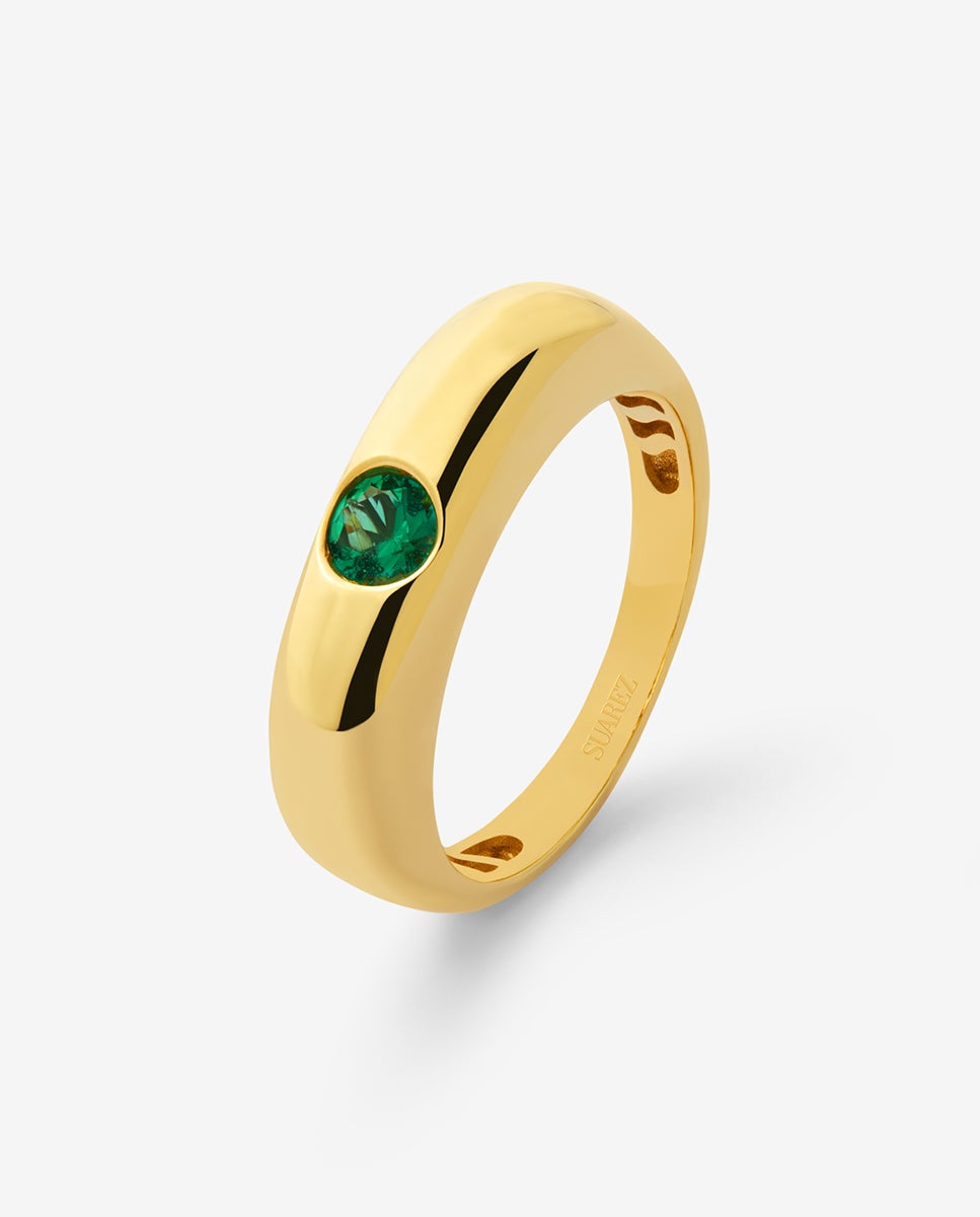 Imagen 1 de Anillo de oro amarillo de 18k con esmeralda en talla brillante de 0,25 cts Blanco / Verde